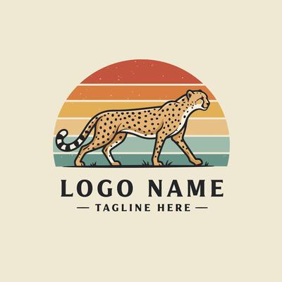 Cheetah Walking Design Against Colorful Sunset Background