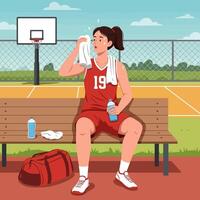 Basketball Player Resting on Bench After Game vector