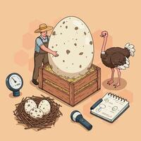 Handling a Giant Egg with Ostrich Farming Tools vector