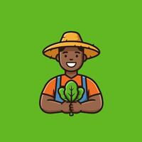 Farmer Holding Fresh Leafy Greens on Green Background vector