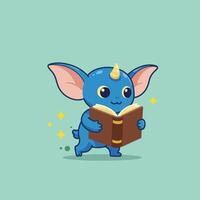 Creature Reading Open Book Illustration on Blue Background vector