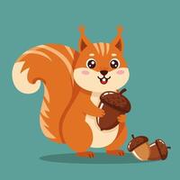 Cartoon Squirrel Holding Acorn with Smiling Expression vector