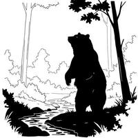 Bear Standing in Forest Silhouette by Stream vector