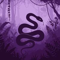 Snake Silhouette in Jungle Environment with Dense Foliage vector