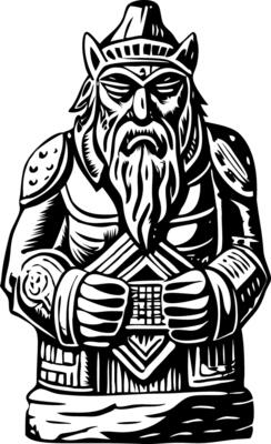 A vintage style illustration of a viking statue