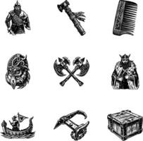 Pack of Norse Mythology Vintage Illustrations vector