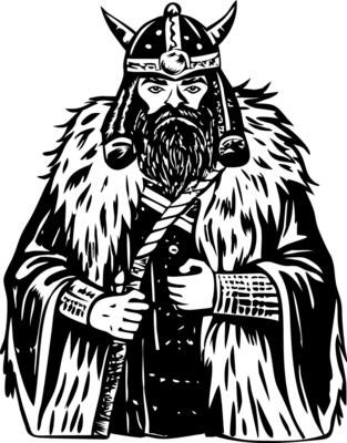A vintage style illustration of a warrior character