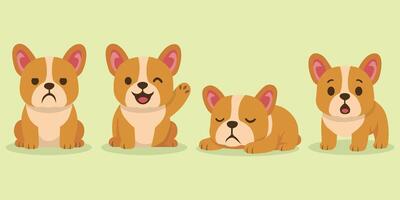 Set of Cute Bulldog With Various Expression and Pose Cartoon Characters Flat Illustration vector