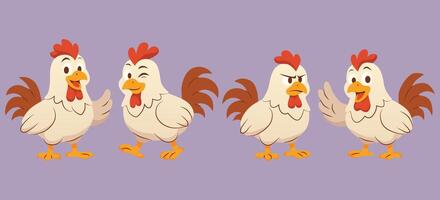Set of Cute Rooster With Various Expression and Pose Cartoon Characters Flat Illustration vector