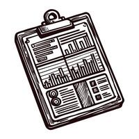 Vintage clipboard with charts and graphs depicting data analysis and business statistics vector