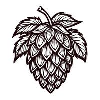 Detailed black and white of a hop cone with leaves vector