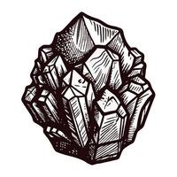 Intricate crystal cluster with faceted edges in detailed line art on white background vector