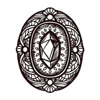 Intricate black and white gemstone in ornate oval frame with detailed patterns vector