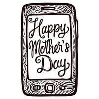 Artistic black and white smartphone greeting for mother's day with handwritten message vector