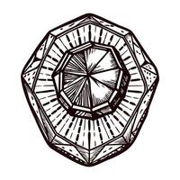 Intricate geometric gemstone sketch with faceted details and symmetrical lines vector