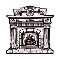 Vintage ornate fireplace with intricate carvings and decorative columns vector