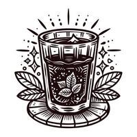 Ornamental herbal drink with mint leaves in intricate monochrome design vector