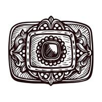 Intricate ornamental brooch with floral patterns and central gemstone design vector