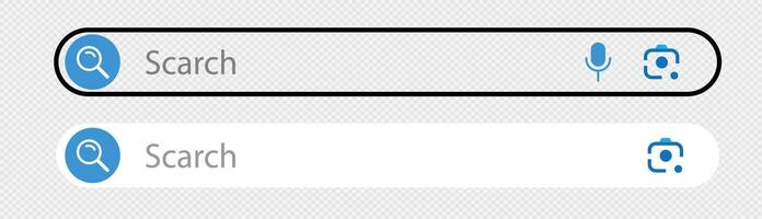 Search bar. Horizontal linear border with text input field, magnifying glass icon in frame. Simple flat searching button design for seo,web ui, internet navigation, web browser vector