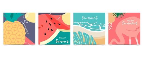 Collection of summer background set with pineapple,watermelon.Hello summer vector