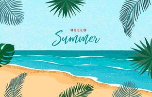 Hello summer background with palm leaves frame for horizontal design vector