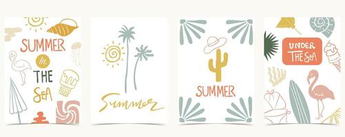 Summer groovy background with tree,flamingo,sun. graphic for a4 vertical design vector