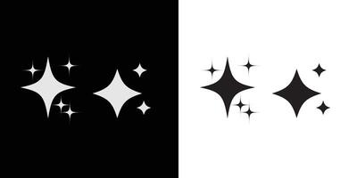 Set of blinking black and white stars, sparks and sparkles. Shining twinkle sunburst shapes collection. vector