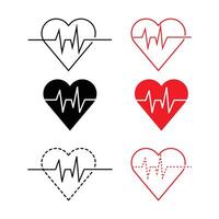 Heart beat icon set. Heart shape with pulse line. Heart rate, Heart and cardiorgam line icon set. heart beat pulse flat icon vector