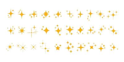 Set of original star sparkle shapes. Abstract shine effect sign. Retro futuristic brigh icons collection. Glowing light effect, twinkle templates stars and bursts, shiny flash. vector