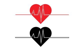 Red and black isolated icon of heart with white pulse line on white background. Silhouette of heart. Flat design. Symbol of healthy lifestyle and love. vector