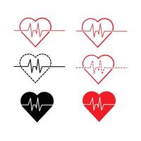Collection of red and black heartbeat icon on white background vector