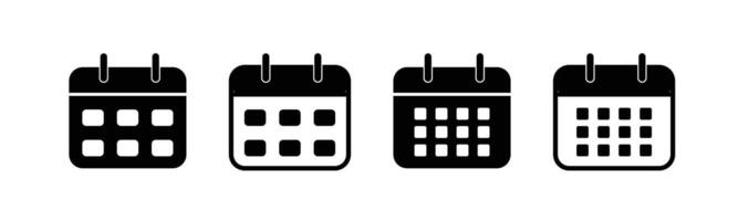 black different type of calendar line icon collections. Calendar or appointment schedule flat icon icon. vector