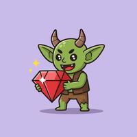 Holding Large Ruby Illustration of Green Creature vector