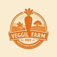 Carrot Farm Emblem with Field and Tree Illustration vector