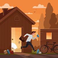 Man Running Late From Home with Coffee and Briefcase vector