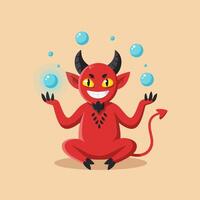 Cartoonish Red Creature Juggling Shiny Blue Orbs Smiling vector
