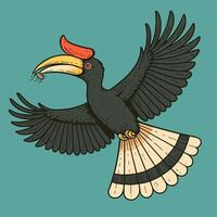 Hornbill Flying with Insect Isolated on Solid Background vector