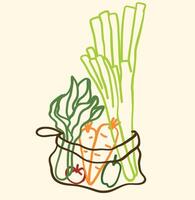 Hand-drawn illustration of a bag of vegetables in doodle style vector