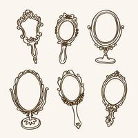 Hand-drawn vintage mirror collection in elegant line art style vector