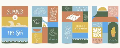 Summer geometric background with shell,ice cream,pineapple. graphic for a4 vertical design vector