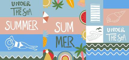 Summer geometric banner background with woman,watermelon.graphic for horizontal design vector