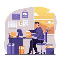 Man Working at Desk Sorting Files in Office vector