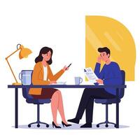 Job Interview Panel Judging Applicant's Resume at Desk vector