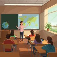 Teacher Teaching Geography to Students in Classroom Setting vector