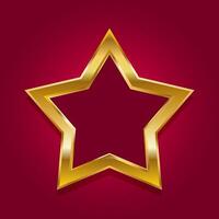 Gold five pointed star. illustration isolated on red background vector