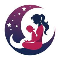 a mother and child are sitting on the moon vector