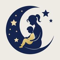 a mother and child are sitting on the moon. vector