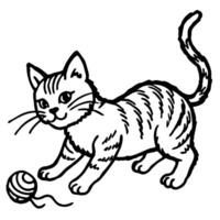 a cat playing with a ball coloring page vector