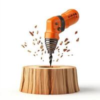 Orange Drill Boring Through A Tree Stump photo