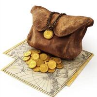 Treasure Map Gold Coins Leather Bag photo